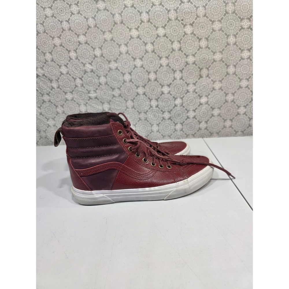 Vans Sk8 Hi Burgundy Textured Leather High Top Sneakers Shoes Mens 8 Womens 9.5